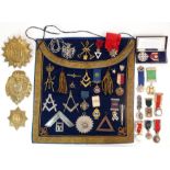 A QUANTITY OF MASONIC MEDALS AND BADGES including the All-Seeing Eye and a Holy Land Pilgrims