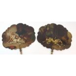 A PAIR OF VICTORIAN PAPIER-MACHE PAINTED HAND FANS each fans depicting a scene with dogs, one