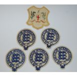 FIVE OFFICIAL ENGLAND AMATEUR INTERNATIONAL SHIRT BADGES two English Wanderers F.C. shirt badges,