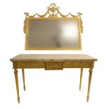 AN ADAM STYLE GILT WOOD PIER TABLE AND MIRROR the mirror with ribbon tied swags, 102cm high x