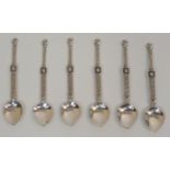 A CASED SET OF SIX SILVER SALT SPOONS by Alexander Ritchie, Glasgow 1928, the spearpoint bowls