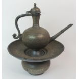 A BIDRI STEEL INLAID EWER AND BASIN each decorated with gilt foliate bands within stylised