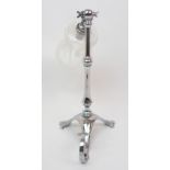 A CHROMED W.A.S. BENSON STYLE TABLE/WALL LIGHT with fleur de lys terminals and a white vaseline