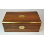 A VICTORIAN ROSEWOOD AND BRASS BOUND WRITING SLOPE with presentation plaque inscribed and dated