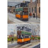 •BETTY STIRLING (SCOTTISH 1915-1985) GREEN TRAM, DENNISTOUN; GREEN TRAM Oil on board, signed, 14.5 x