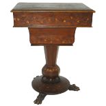 AN IRISH MARQUETRY ARBUTUS SEWING TABLE the rectangular top with oval foliate medallion surrounded