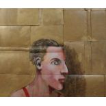 •STEVEN CAMPBELL (SCOTTISH 1953-2007) HEAD OF AN ATHLETE Oil on bookends, 52 x 62cm (20 1/2 x 24 1/