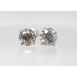 A PAIR OF 9CT WHITE GOLD DIAMOND STUD EARRINGS of estimated approx 1.2cts combined, weight approx