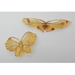 A HORN BUTTERFLY BROOCH SIGNED GEORGES PIERRE (GIP) dimensions 8.4cm x 2cm, together with an