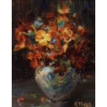 KATE WYLIE (SCOTTISH 1877-1941) POLYANTHUS Oil on canvas laid on board, signed, 27 x 21cm (10 1/2" x
