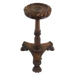 A WILLIAM IV MAHOGANY PEDESTAL AND ASSOCIATED STAND the turned and carved gadroon top on a stem