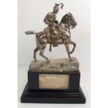 AN EDWARDIAN SILVER MILITARY CENTREPIECE - THE 9TH LANCERS maker's marks C & S Co., London 1903, a
