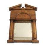 AN IAN GRANT ARCHITECTURAL MARQUETRY MIRROR the broken arch pediment divided by an urn above