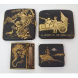 A JAPANESE NIELLO CIGARETTE CASE 'In Memory of the World Wide War', 9cm wide, another with bird