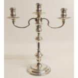A SILVER THREE-LIGHT CANDELABRUM by William Comyns & Sons Limited, London 1973 with double knopped