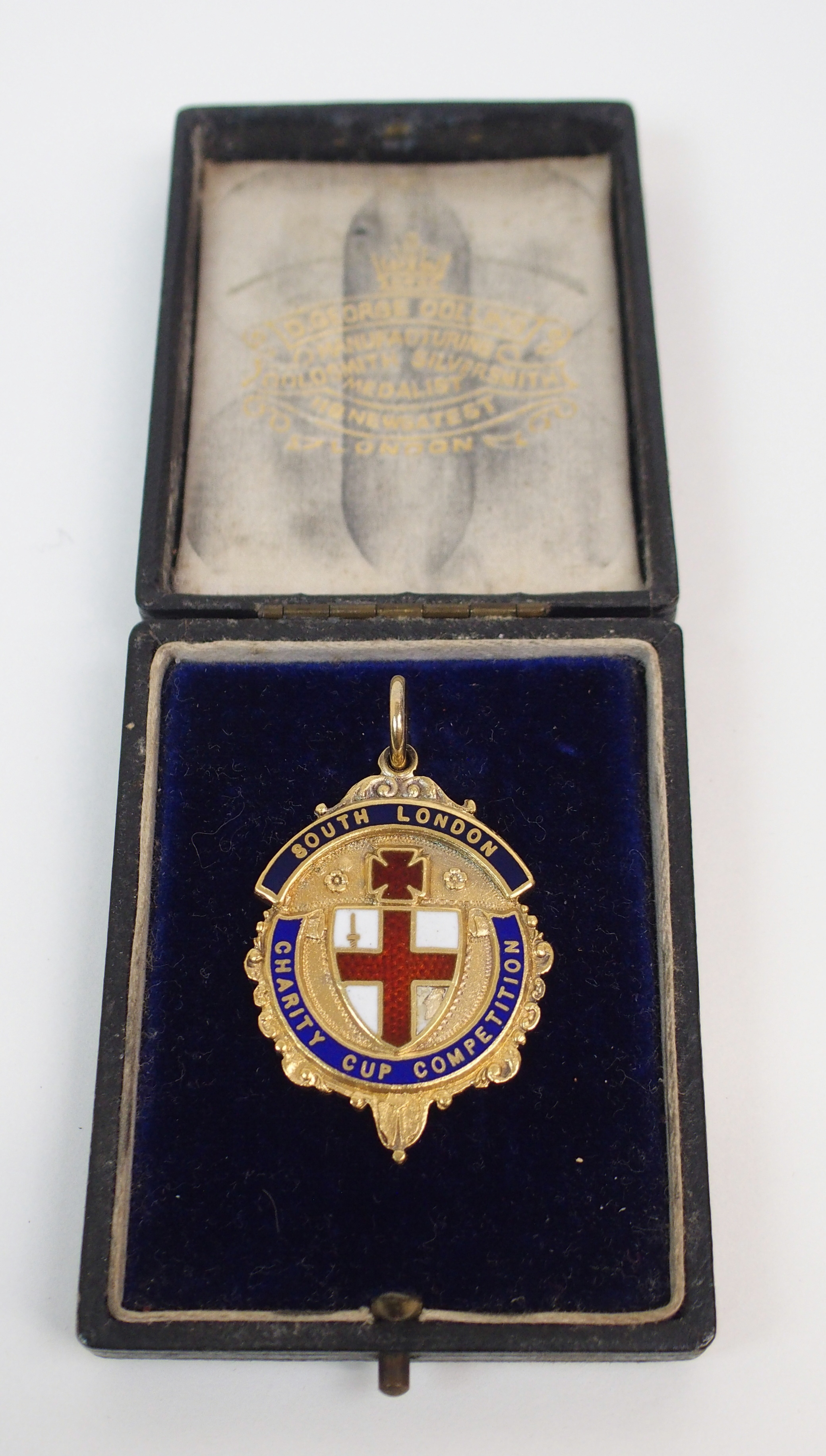 A SILVER-GILT AND ENAMEL SOUTH LONDON FOOTBALL MEDAL the obverse inscribed South London, Charity Cup - Image 2 of 4