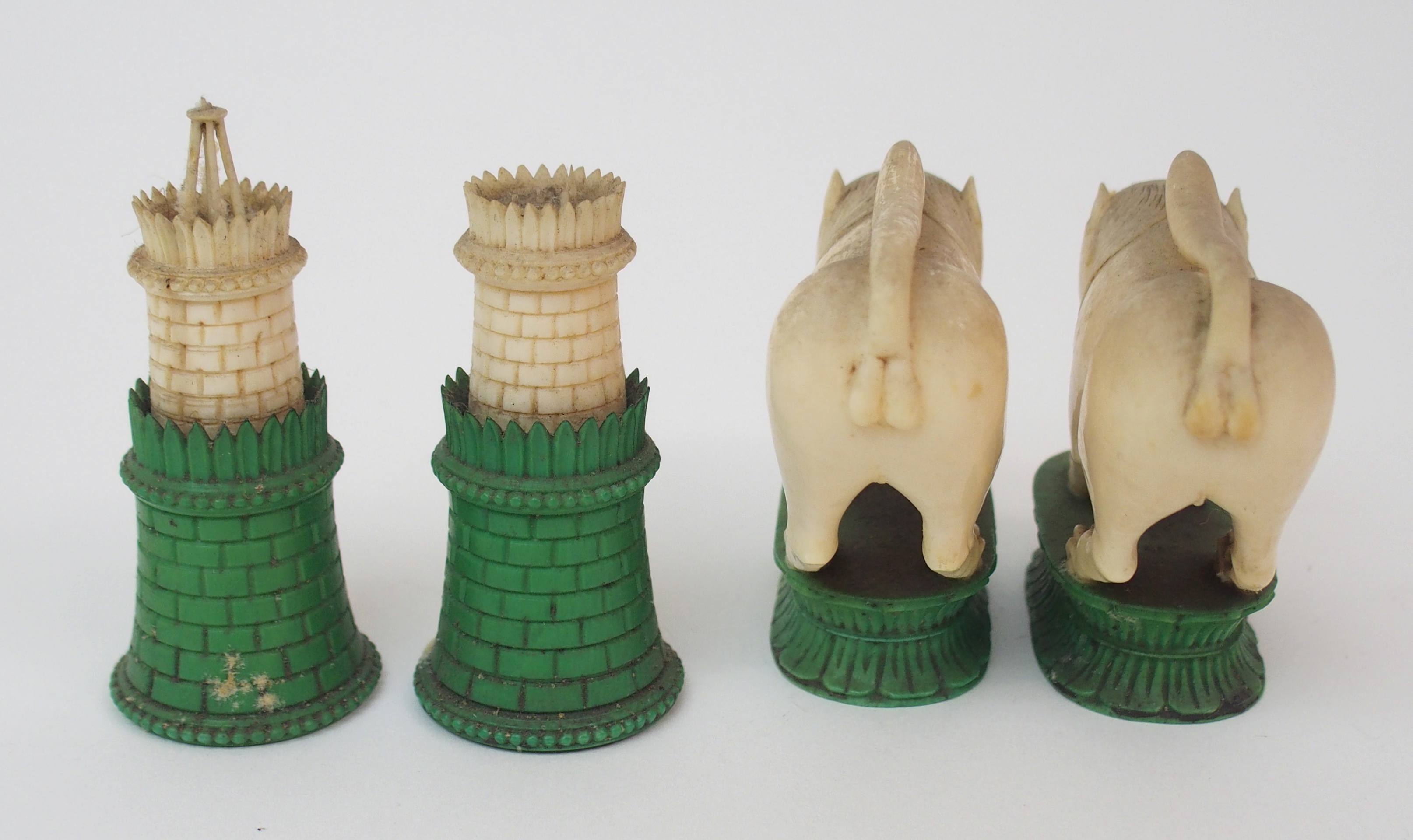 AN EAST INDIAN IVORY CHESS SET probably Berhampore, one set with black stained bases lacking two - Image 4 of 28