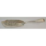 A SILVER FISH SLICE by Charles Eley, London 1825, fiddle pattern, the blade with pierced decoration,