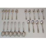 A SET OF SIX SILVER TABLESPOONS by Andrew Wilkie, Edinburgh 1825, in fiddle pattern, the terminals