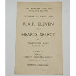 R.A.F. ELEVEN V. HEARTS SELECT MATCH PROGRAMME, 7/8/43 held at Tynecastle Park Condition Report: