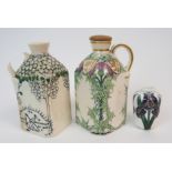 EDWARD OVERTON JONES (1889-c.1959) a pottery bottle hand painted with thistles and four gilt lion