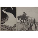 •EDMUND BLAMPIED RBA, RE (BRITISH 1886-1966) HEAVY HORSES Conte and bodycolour, signed, 14 x 12cm (5