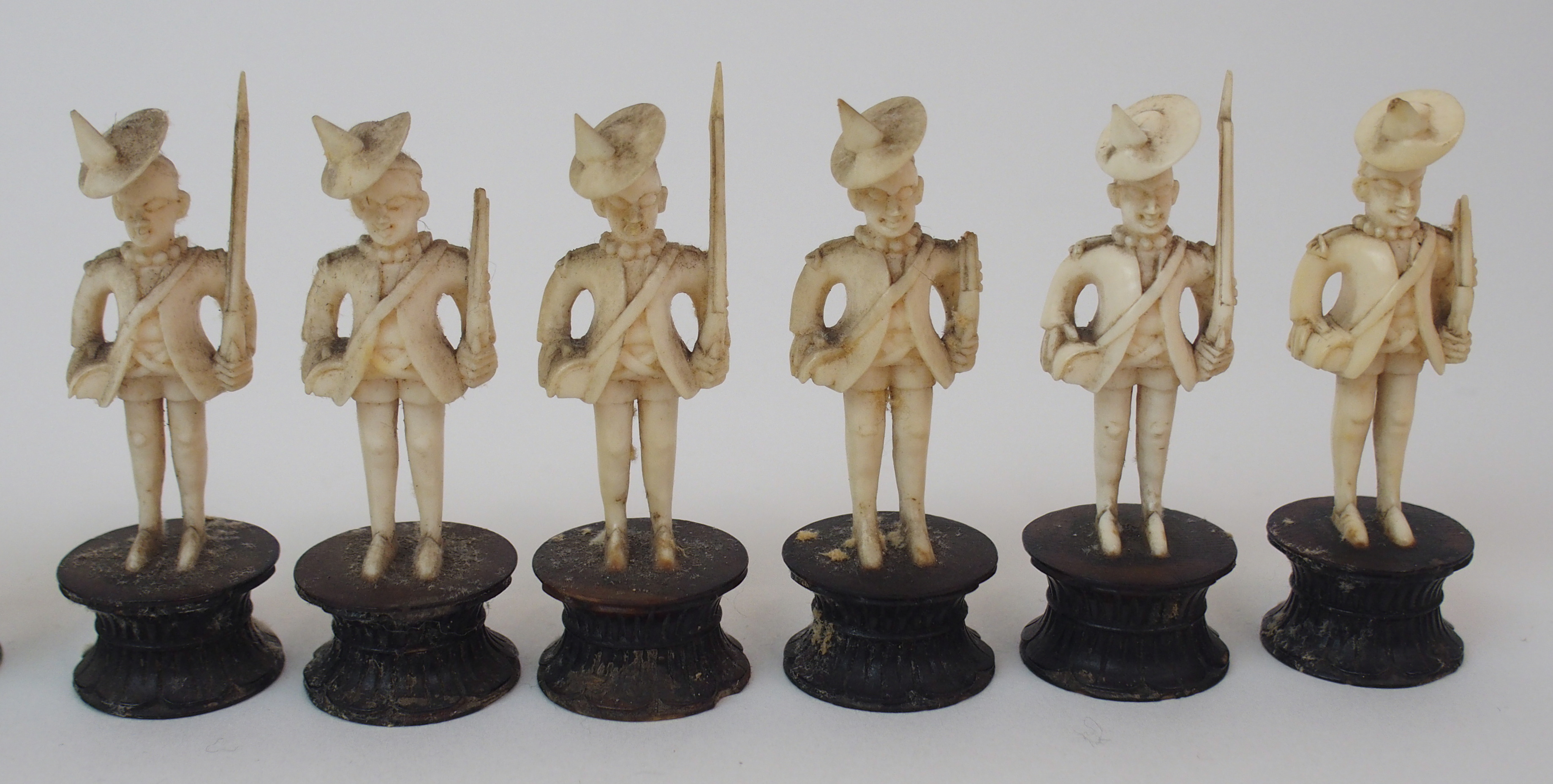 AN EAST INDIAN IVORY CHESS SET probably Berhampore, one set with black stained bases lacking two - Image 11 of 28