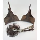A SINGLE METAL 40-ROWELL SPUR probably Spanish 19th Century, with two metal stirrups (3) Condition