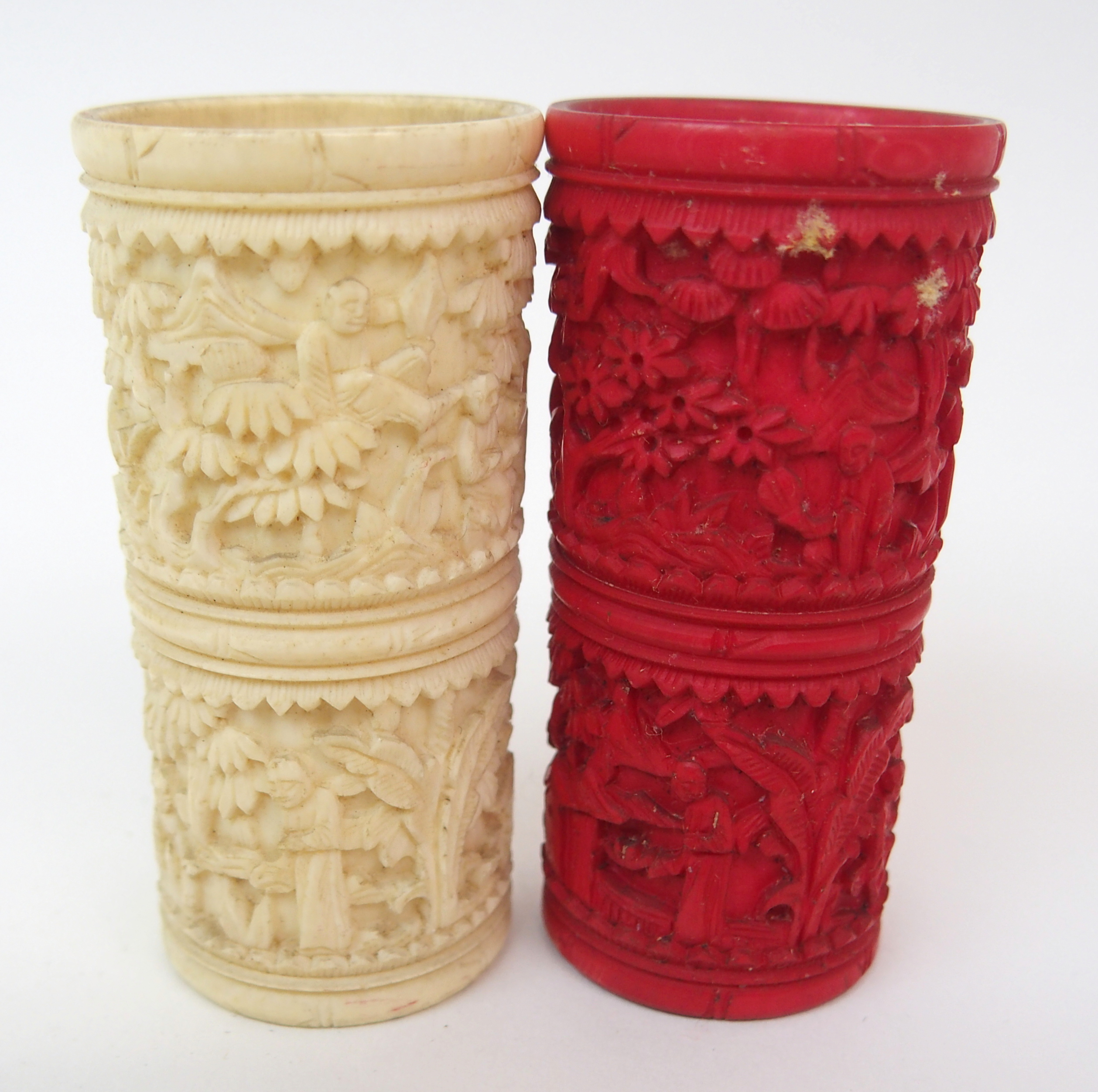 A SET OF THIRTY CARVED DRAUGHTS 3cm diameter, two Chinese dice tumblers, 6.5cm high, lion 5m high, - Image 3 of 14