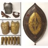 PART SUITS OF REPLICA ARMOUR in gilt metal comprising; six breast plates with lion's head