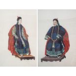 A PAIR OF CHINESE ANCESTOR PORTRAITS OF A MANDARIN AND CONSORT each seated on a throne and wearing