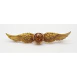A 15CT GOLD ANGEL WING BROOCH SET WITH A CITRINE dimensions 5.2cm x 0.8cm, weight approx 4.3gms