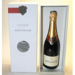 A BOTTLE OF LALIQUE FOR BOLLINGER CHRISTMAS GIFT BOX CHAMPAGNE circa 2002, with Lalique mistletoe