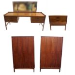 A TINGSTROM ROSEWOOD BEDROOM SUITE comprising dressing table with triple mirror, circa 1965, 116cm