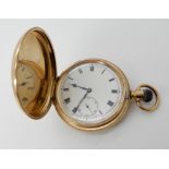 A 9CT GOLD ZENITH FULL HUNTER POCKET WATCH with local interest. Inscribed to the inner dust