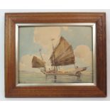 YONG MUN SEN (1896 - 1962) SAILING VESSEL ON A RIVER Signed watercolour, dated (19)47, 27cm x 35cm