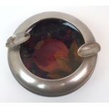A MOORCROFT POMEGRANATE PATTERN ASHTRAY with English pewter mount, with green signature and