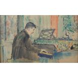 GEORGE LESLIE HUNTER (SCOTTISH 1877-1931) WILLIAM MCINNES (AT THE PIANO) Watercolour and ink, 17.5 x