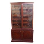 A 19TH CENTURY MAHOGANY LIBRARY BOOKCASE the moulded cornice above a pair of astragal doors, the