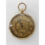 A 14k gold small pocket watch diameter 3.8cm, weight including mechanism and metal dust cover 42.