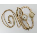 A 9ct gold rope chain length 46cm, weight 2.4gms, a 9ct gold ladies Rotary watch weight 14.1gms