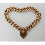 A 9ct gold curb link bracelet, stamped 9c to every link with a 9ct gold heart shaped clasp, length