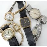 Three 9ct gold cased watches and three other vintage watch Condition Report: Condition report not