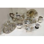 A tray lot of EP - tea service, goblets, bottle stand etc Condition Report: Available upon request