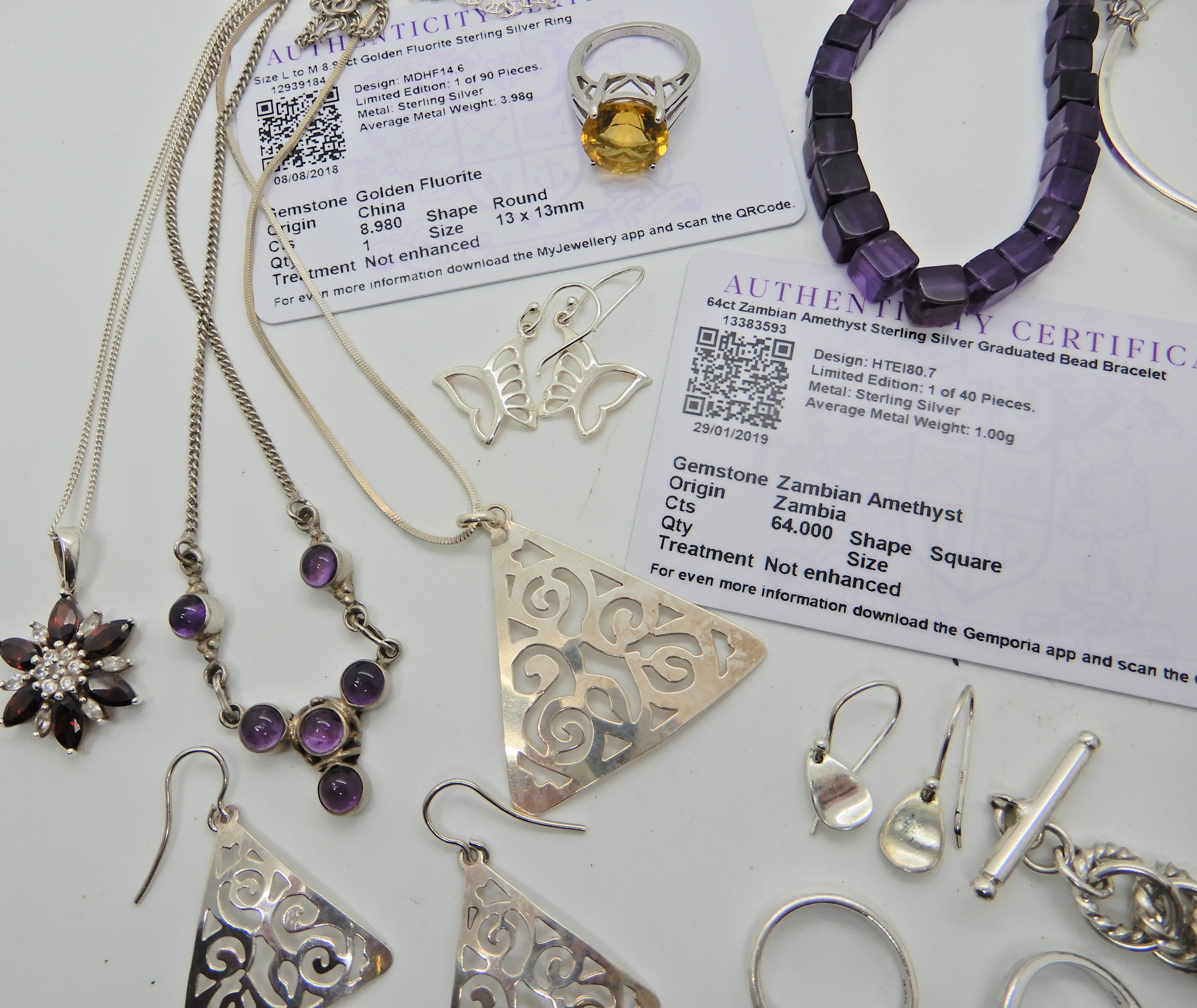 A collection of silver gem set jewellery to include amethyst items, with three Gemporia certificates - Image 5 of 6