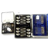 A lot comprising two cased sets of twelve silver teaspoons and tongs, Sheffield 1915 and 1933 with a