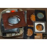 A box of miscellaneous including portrait miniature frames, book slide EPNS items etc Condition