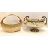 A Royal Worcester blush ivory basket weave basket, 23cm high and a Turn Wein porcelain centre