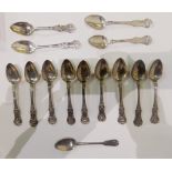 Nine silver teaspoons by J & W Mitchell, Glasgow 1845 and five various silver teaspoons, Glasgow