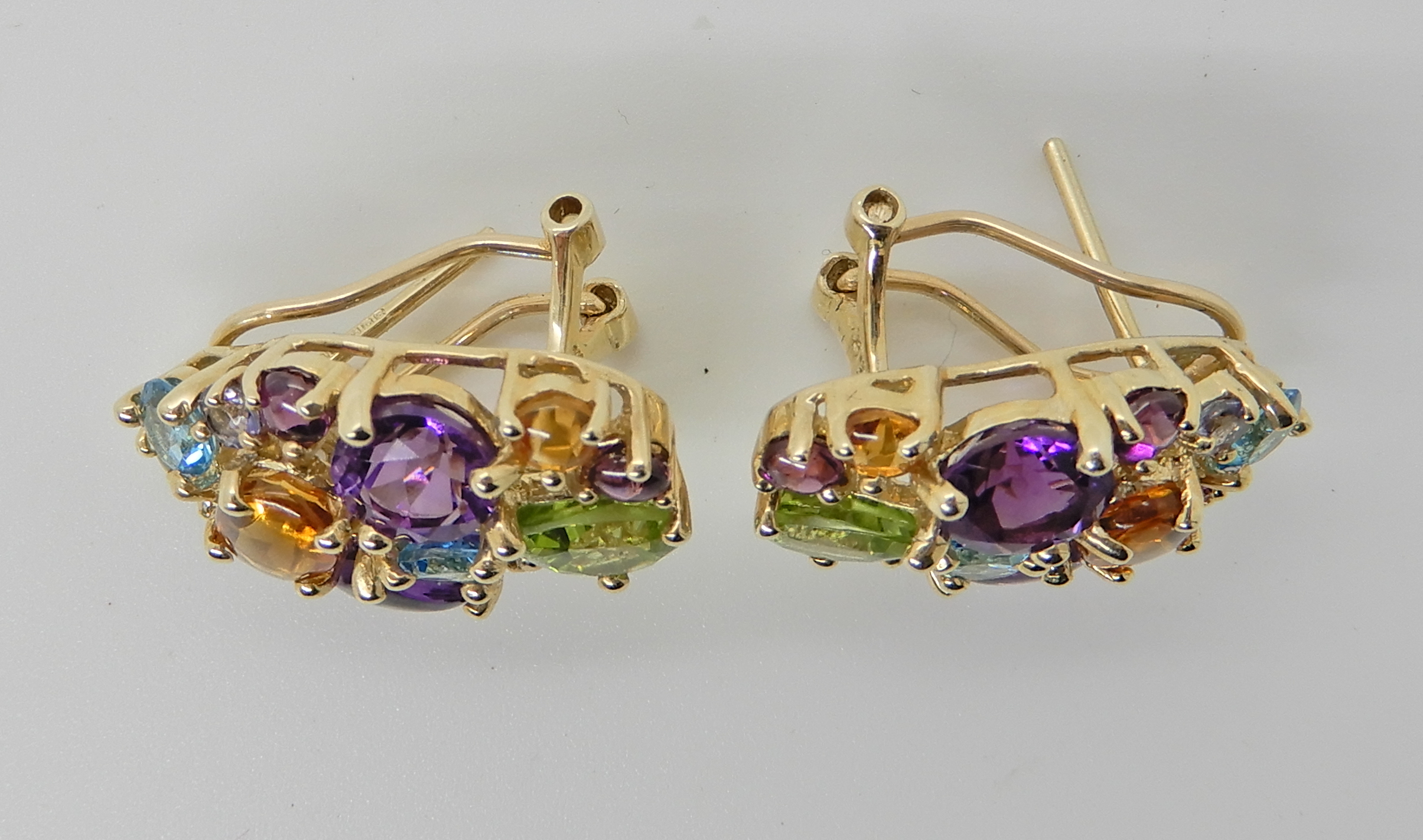 A pair of 9ct gold mixed gemstone cluster earrings, length 2.2cm x 1.5cm weight 7.3gms Condition - Image 2 of 2